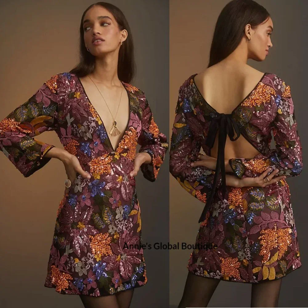 RARE NWT ANTHROPOLOGIE Sequined Embroidered Cut-Out Mini Dress. Size 20W - Picture 9 of 16